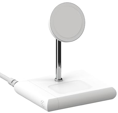 Scosche BL2MSiQWT-AP BaseLynx™ 2.0 2-in-1 Modular Charging Station with MagSafe, 15W Fast Wireless Charging Phone Stand Compatible w/Apple iPhone 15/14/13/12 Series, 5W Charger Pad for AirPods, White