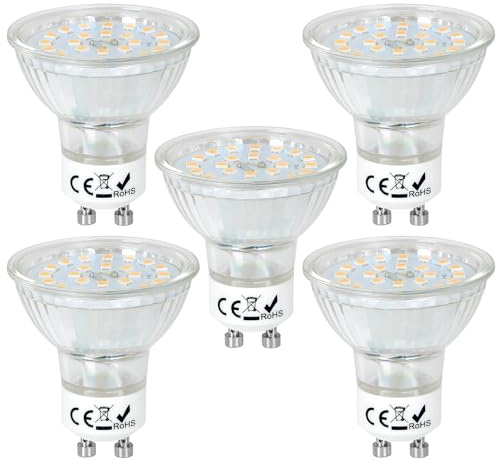HCFEI LED GU10 Leuchtmittel, 6W Lampe Strahler Spot 815lm, KEIN FLACKERN, AC 100-240V, SMD LED Strahler 120° Classic Glas, Ersetzt 100W Halogenlampen (5er - Warmweiß 2700K)