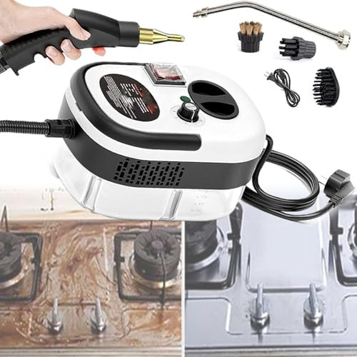 2500W Steam Cleaner for Furniture, 1200ML Handheld High-Temperature Pressurized Steam Cleaner, High Pressure Cleaning Machine, with 3 Brush Heads&Extended Curved Nozzle, for Car, Floors, Kitchen