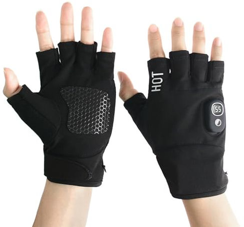 SHINROAD Guantes de trabajo con calefacción, recargables, sin dedos, con 3 ajustes de temperatura, guantes de trabajo de invierno para hombres y mujeres, color negro