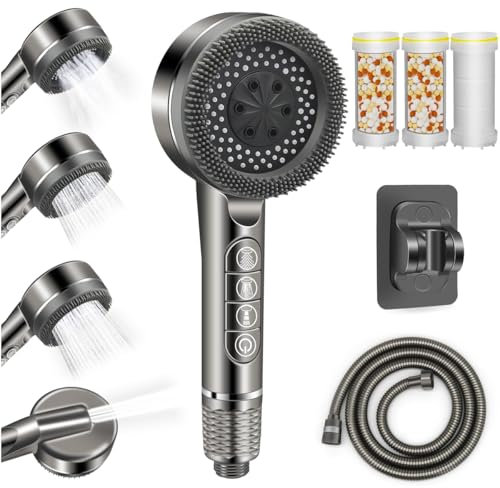 REETEE Soffione Doccia ad Alta Pressione, Doccino per Doccia con Filtro, 5 Modalità Spray Soffione Doccia Anticalcare, Shower Head con 1.5 M Tubo (grigio)