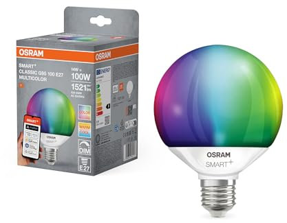Osram SMART+ Matter LED-Lampe G95 Globeform 14W E27 RGBW, dimmbar, per App & Sprachbefehl steuerbar, kompatibel mit Alexa, Google, Apple, WiFi