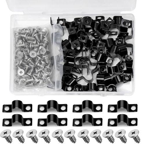 50 Stück U-Typ Rohrklemmen Zwei Loch u Klammer Rohrgurtklemmen Mit 100pcs Selbstschneidenden Schrauben Metallrohrschellen Kit Rohrspannclips für Pipeline Elektroleitung Leerrohre Ø 10 mm