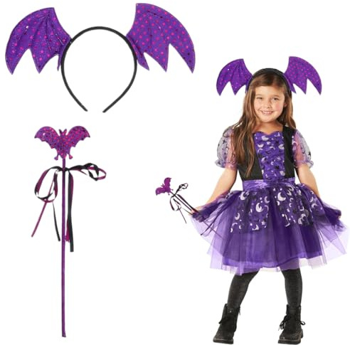 HYRKOTW Diadema de Halloween con varita mágica de murciélago, accesorios para el cabello morados, diademas para adultos y niños, tocado de Halloween, disfraz de carnaval, mascarada y cosplay