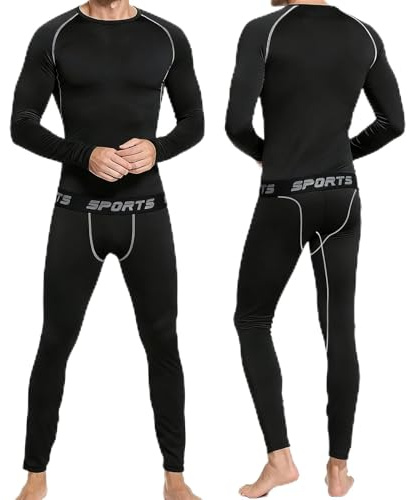 Anluomafuy Set Intimo Termico Uomo, Maglia Termica e Pantalone di Compressione Funzionale, Base Layer Invernale, Biancheria Termica Nero per Sci, Ciclismo, Corsa e Allenamento (Nero, XXXL)