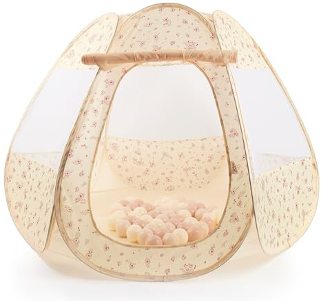 Bieco Tienda Infantil y Piscina de Bolas Pop up Vintage Flowers con 50 Bolas | Tienda de Princesa para niños | Tienda de campaña para niñas | Princess Tent | Piscina de Bolas Infantil