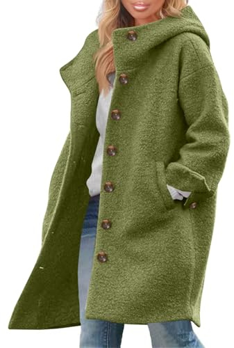 Womens Wool Blend Pea Coat Fashion Winter Dressy Overcoat Single Breasted Trench Jackets with Hood
