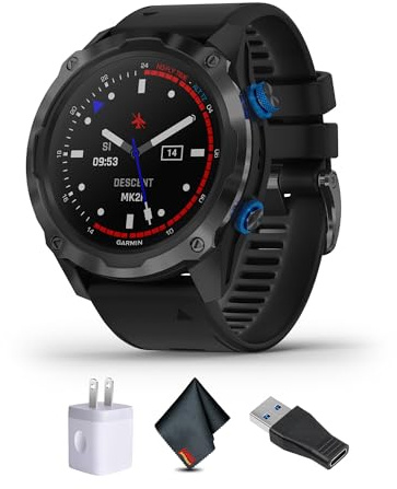 Garmin Descent Mk2i, Watch-Style Dive Computer with Air Integration, Multisport Training Smartwatch, Titanium Carbon Gray DLC with Black Band Bundle with Microfiber Cleaning Cloth + More