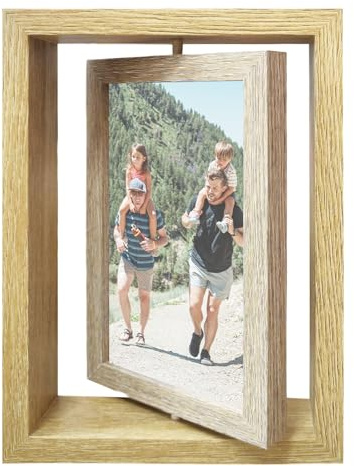 DIYCUT Marco de Fotos de Madera 15 x 10 cm, Rotación de 360° Porta Retratos Fotografía, Doble Cara Marco de Libro de Fotos Personalizado con Capacidad para 2 Fotos, para Dormitorio, Oficina y Salón