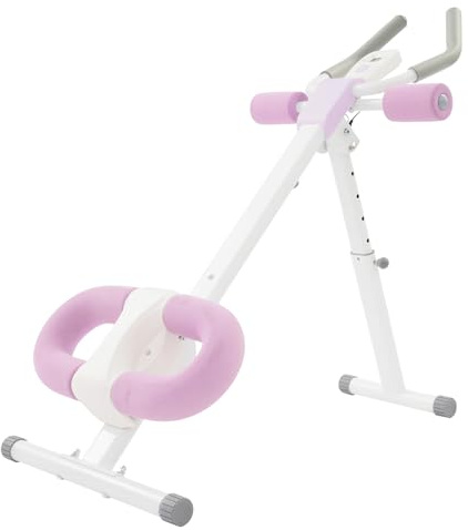 Magtränare för hemmet, magmuskelträning, vikbar magträningsutrustning med 5 höjdjusteringsnivåer, bodybuilding-expander med LCD-display och träningsband (lila)