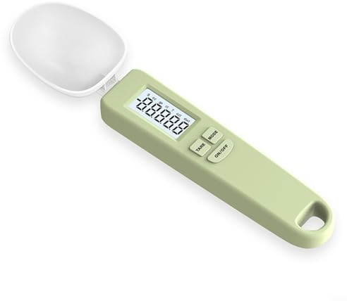 S014 - Báscula de cuchara medidora electrónica digital, escala máxima de pantalla LCD de 500 g con tara y múltiples unidades, báscula portátil para hornear y cocinar ingredientes en el hogar (verde)