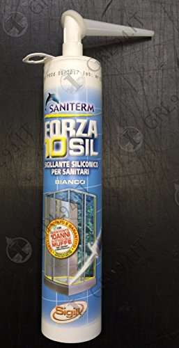 Sigill Forza 10, Silicone Acetico Bianco Antimuffa per Sanitari, Biocida e Fungicida, Garantito 10+ Anni, Cartuccia 280ml