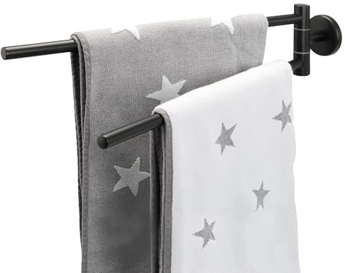 bremermann Bad-Serie Piazza Black - Handtuchhalter 2-armig, schwenkbare Handtuchstange aus Edelstahl matt schwarz