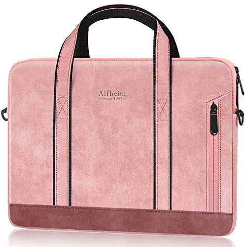 Alfheim Funda 14 Pulgadas Ordenador Bolsa Blandas Paquete de Maletín de Cuero Resistente al Agua para Computadora Portátil con Hombro para Viajes/Negocios, Compatible con 14 MacBook Pro M3 M2 M1