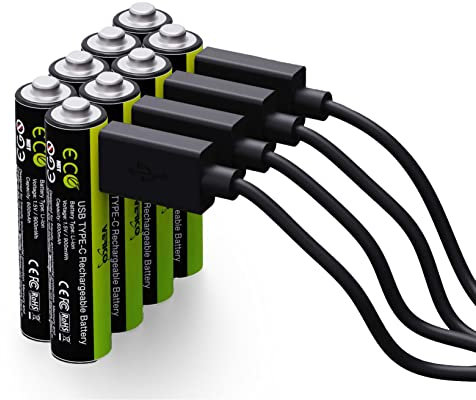 VERICO LoopEnergy AAA 900 Wiederaufladbare USB-C Batterie AAA 1,5V 900mWh (600mAh) Li-Ion, Schnellladung via USB-C Anschluss in ca. 2 Stunden, 8er Pack AAA, 1 Kabel USB - A auf 4 x USB-C