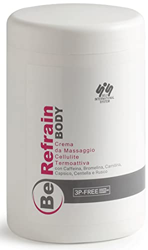 Be Refrain Professional Line Body Massage Creme Cellulite Warm mit Koffein, Bromelin, Carnitin, Capsico, Centella und Rusco 1000 ml