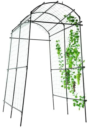 Lalahoni Garden Arch Trellis for Climbing Plants Outdoor, 7.8 Feet Tall Metal Large Archway Arbor Trellis Vine Plant Vegetables Squash Pumpkin Peas Beans Cucumber for Garden Raised Bed, Black