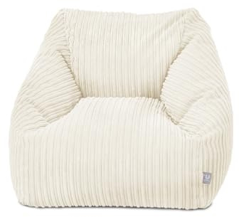 rucomfy Big Kids and Teen Ivory Corduroy Snuggle Chair, Large Machine Washable Beanbag Seat for Comfortable Lounge Room and Bedroom Furniture, 70x80x60cm - (Ivory, Beanbag Only)