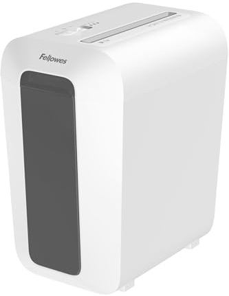 Fellowes distruggi documenti a frammento LX65, 10 fogli, per casa e piccolo ufficio, uso personale, cestino da 22 litri, distruggidocumenti con tecnologia Safesense, bianco