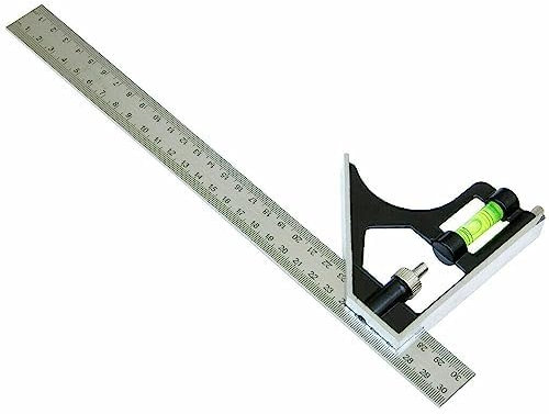 12 Inches Combination Square - Stainless Steel Angle Ruler - Adjustable Metric Carpentry Square - Bubble Level for Accurate and Adjustable Woodworking Measurement