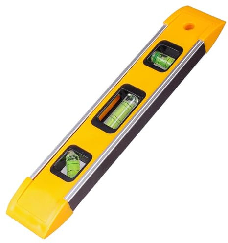 Wasserwaage 23 cm klein und magnetisch, für Profi und Heimwerker geeignet, Magnetwasserwaage mit drei Libellen, Wasserwaage Torpedo