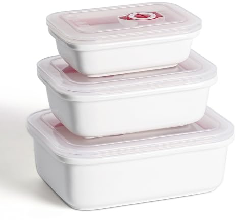 Dizada Ceramic Food Storage Containers with Lids Set of 3 - Porcelain Meal Prep Containers, Reusable Lunch Containers, Microwave Dishwasher Freezer Oven Safe