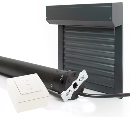 Volet Roulant Electrique Filaire Ajustable en Aluminium h215 x l240 cm- Coloris Gris Anthracite (7016) - Montage Facile, pour Baie Vitrée