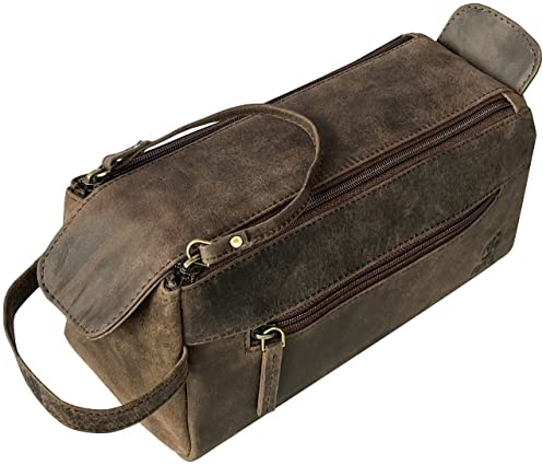 Neceser de Cuero para Hombre - Neceser Artesanal para Todos Tus artículos de Aseo de Viaje (Marrón Oscuro)