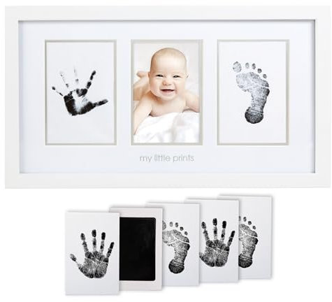 Pearhead P63002 Baby Abdruck Neugeborene Hand / Fußabdruck Foto Rahmen Set mit einer Sauberen Tintenauflage, weiß