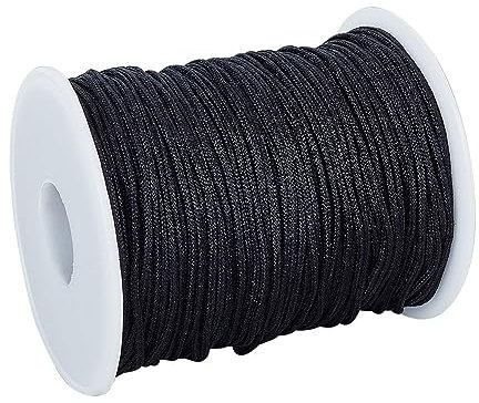 PandaHall 100 Yards/Roll 1.5mm Nylon Faden Schwarz Geflochten Aufzug Schatten Cord Venezianisch/Rollos Ersatz Schnur für geflochtene Armbänder Perlen Halsketten Makrame Handwerk Wind Schmuck