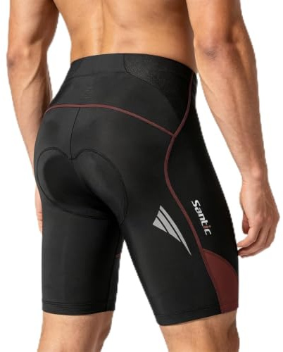 Santic Pantalon Ciclismo Hombre Corto Pantalones Bicicleta Hombre Montaña/MTB Acolchado con Badana/Almohadilla Vino EU XXXL