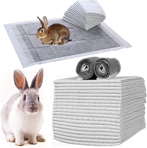 kathson 100PCS Rabbit Pee Pads 18×13in Disposable Guinea Pig Cage Liners Super Absorbent Black Carbon Odor-Control Bunny Training Pad with Quick-Dry Surface for Bunny Kitten Hedgehog Small Animals
