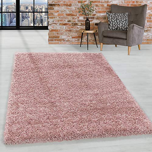 HomebyHome tapis Salon Moderne Chambre Adulte Rose 100x200 cm Coureur - Tapis Shaggy Poil Long Doux et Moelleux - Cuisine