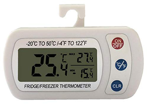 Meichoon Termómetro de Alta Precisión para Frigorífico y Congelador,Termómetro Digital Impermeable de Pantalla Grande,Alarma Electrónica para Nevera,Memoria Máxima y Mínima,UD04