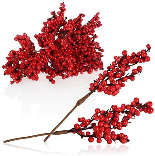 com-four® 25x Streudeko, dekorative Zweige mit Beeren, Dekozweige zum Streuen als Bastelbedarf, verschönert Geschenke und Potpourris (25 Stück - viele Beeren)