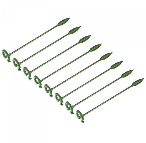 sourcing map Plant Support Stakes Plastic 6.7 Inch Single Stem Ring Clips for Garden Plants Flowers, Green Pack of 10