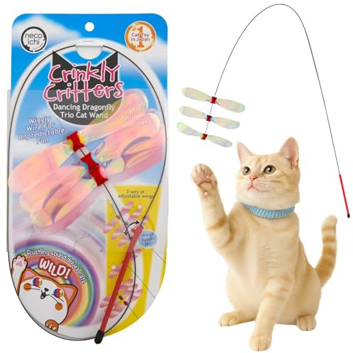 猫壱 NECOICHI Crinkly Critters Dancing Dragonfly Trio Wire Cat Wand No.1 Selling Cat Toy in Japan