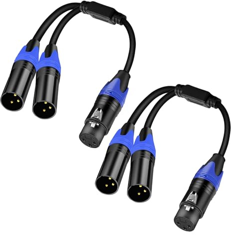 Seefeful (11.8 Inches / 2 Pack) XLR Splitter Cable, 1 Xlr Female to 2 Xlr Male Patch Y Cable, Balanced Microphone Splitter Cord Audio Adaptor