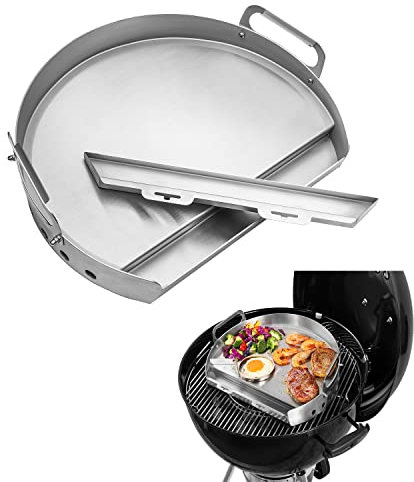 Piastra in acciaio inox per griglia Weber a carbone, griglia piatta con vassoio per grasso rimovibile, piastra superiore per fornello distribuzione uniforme del calore, campeggio
