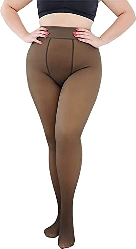 DSLIHA Collants thermiques pour femme, Collants thermiques avec doublure, Pour l'hiver Noir Faux Translucide En peluche Pantyhose Legging chaud 220g (L-XL)