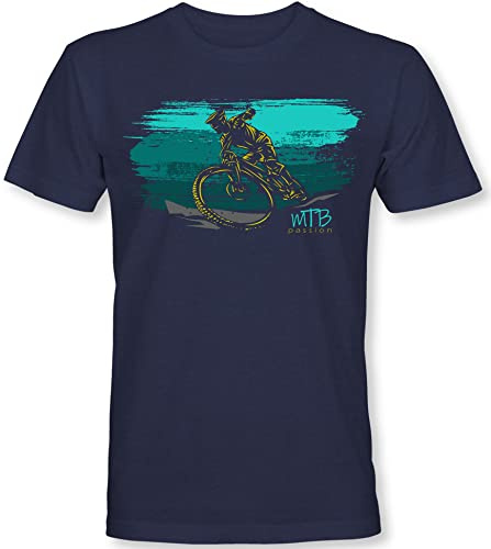 T-shirt för barn: MTB passion – cykel presenter pojkar och flickor – cyklist i mountainbike MTB BMX skoter cykel utomhus pojke barn downhill, Ljung marinblå, 164 cm