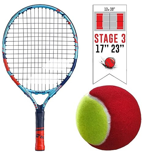 Babolat Ballfighter 17 Junior Tennis Racquet Bundled with 3 Red Felt Kids' Training Balls