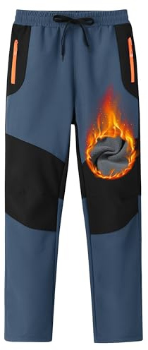 MoFiz Kids Waterproof Windproof Snow Ski Pants Boys Girls Outdoor Winter Thick Fleece Hiking Insulated Snowboard Pants Kids Rain Pants Dusty Blue and Black Large