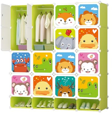 XOKOTAKI Armadio Modulare per Bambini, Scaffalatura Modulare, Armadio per Bambini, Organizer Modulare, Scaffale per la Casa, 20 Moduli, 157x140 cm