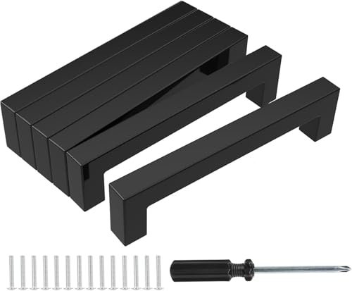 Blibro 6 Stück Möbelgriffe Schwarz mit Lochabstand 128mm, Schrankgriffe mit Schrauben und Installationswerkzeugen, geeignet für Schublade, Schrank, Möbel, Küche und Wohndekoration
