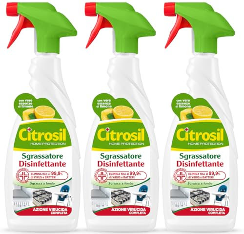 Citrosil Sgrassatore Disinfettante, Azione Virucida Completa, Elimina Fino al 99,9% di Virus e Batteri, Essenze di Limone, 650 ml x 3 Confezioni
