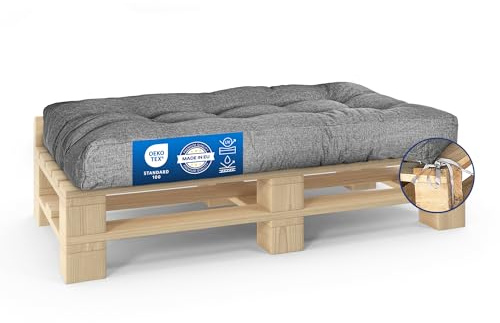 MKS Cuscino per pallet, 120 x 80 cm, con cinghie di tensionamento per pallet, adatto per esterni | Divano per balcone impermeabile | Mobili da balcone in pallet | Cuscino per pallet europeo | Poggia