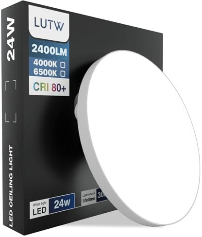 LUTW Bathroom Ceiling Light, 24W 2400LM Flush Ceiling Light, 200W Equivalent, 4000K Neutral White, Waterproof IP44, Round Ceiling Lights for Kitchen, Bedroom, Living Room, Toilet, Porch, Ø28CM(White)