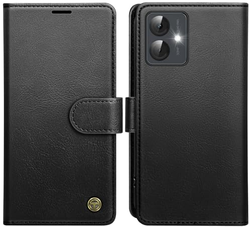 AIMOYU for Motorola Moto G14 Case, Flip Wallet Leather Phone Case with [4 Card Slots] [Kickstand] [RFID Blocking] Magnetic Protective Shockproof Cover for Motorola Moto G14 Phone Case - Black