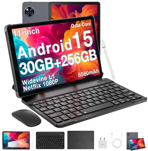 DOOGEE U11 Pro Tablet 11 Inch, 30GB+256GB/2TB TF, 8580mAh& Newest Android Tablets, 90 Hz Octa-Core, Ultra-Thin 7.9mm, Widevine L1, 5G WiFi, Face Unlock, Tablet with Pen, Keyboard, Mouse&Case, Gray